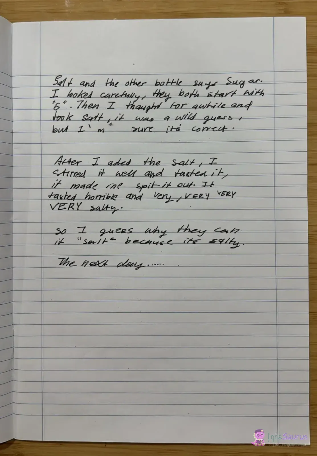 A lined page of black-pen handwriting, ending partway down the page.