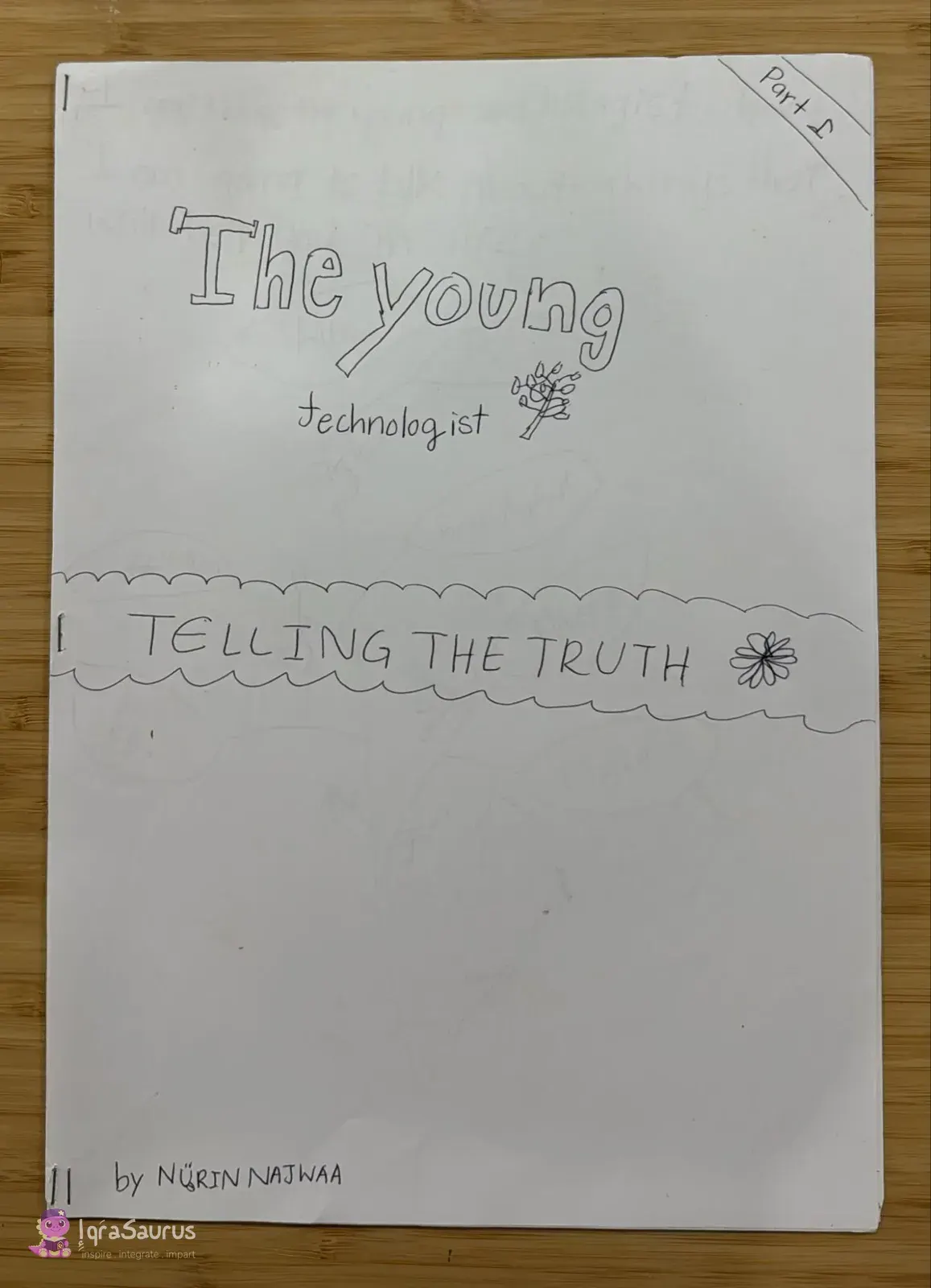 Cover with bubble-letter title, a small branch doodle, a flower and a wavy banner across the middle.